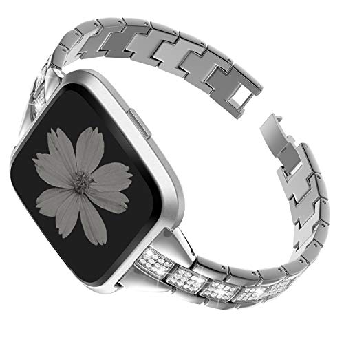 Wearlizer Metal Smartwatch Band Compatible with Fitbit Versa 2/Versa/Versa SE/Versa lite, Bling Shiny
