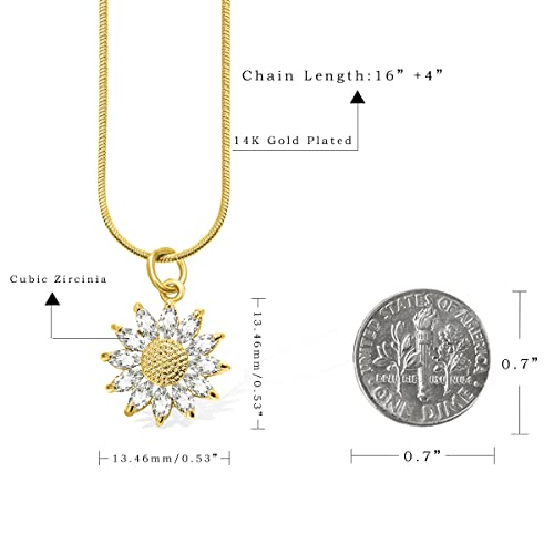 Bzebi 14K Gold Plated Sunflower Necklace For Women Teen Girls Sunflower Gifts You Are My Sunshine Shiny Cubic Zirconia Petals Chain Length 16"+4" Extender #TOP2