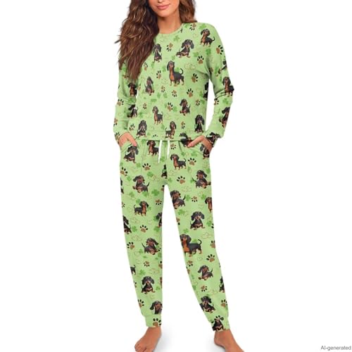 Image of Women's 2 Piece Printed Pajama Set Long Sleeve Sleepwear Set with Long Pants Casual Lounge Sets with Pocket