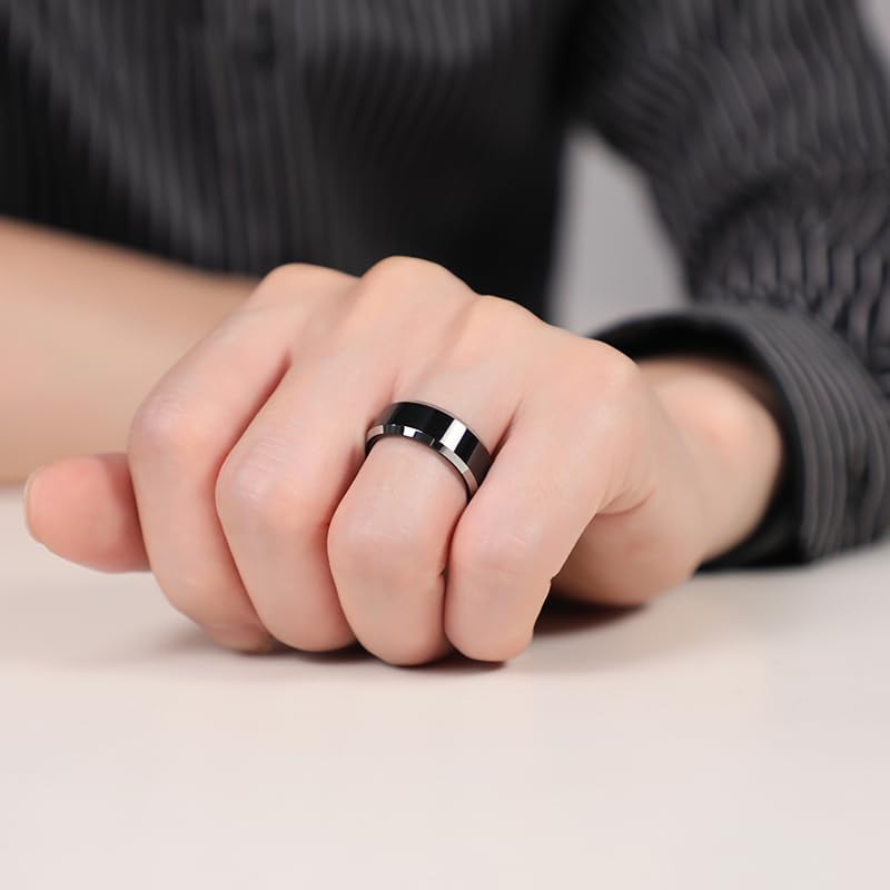 LOYAL MOON Rings for Men Women 8MM Black Tungsten Carblde Wedding Engagement Mens Ring - Image 9