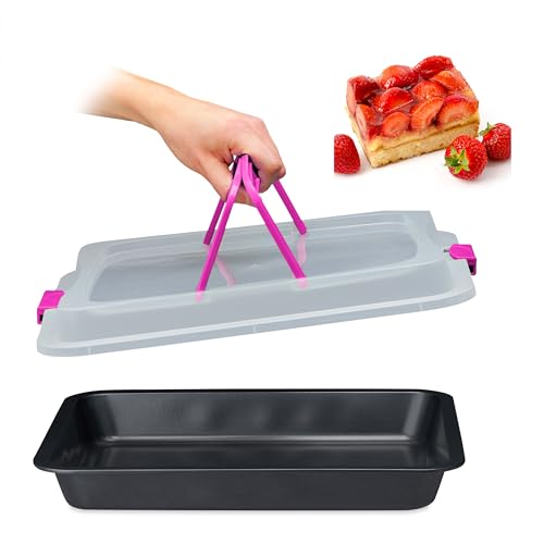 Relaxdays Teglia con Coperchio, Pirofila Rettangolare, Casseruola Portatorte con Manici, 3in1, LxP 40,5 x 32,5 cm, Rosa