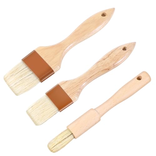 cobee 3 Pcs Pastry Brush, Basting Cooking Food High Temperature Resistant, Natural Bristle Basting Wooden Handle Butter Brush Easy Clean for Sauce, Kitchen Baking(Type 2)