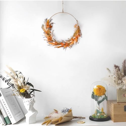 Image of Cortina Artificial Wall Flower Circle Bouquet | Aesthetic Room Decor, Home Decor, Living Room Decor & Bedroom Decor | Great for Christmas Gifting - Orange - 15x2x40 CM