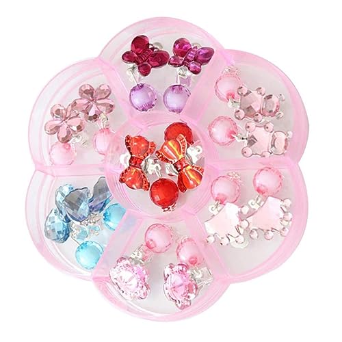ifundom Boys and Girls Clip-on Earrings 7 Pairs Storage Box for Little Girls Stylish Earring Holder
