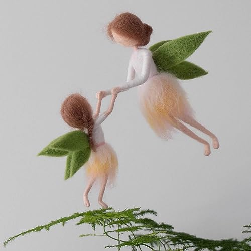 Image of Green Wing Fairy Needle Felting Kit Mom 6INCH Kid 4INCH Friendly Instruction DIY Craft Kit for Beginners