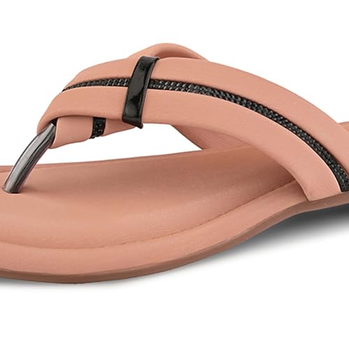 Image of Centrino Women's Flat Thong Sandals | Stylish Embellished Strappy Flip-Flops | Open-Toe Slip-On with Metallic Studs| Soft Cushioned Footbed for Comfort | Elegant & Durable Fashion Footwear (9313)