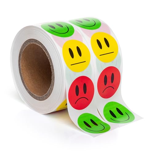 Sutter Signs 1000pcs Smile Face Stickers - Green/Yellow/Red Happy Sad Face Behavior Reward Stickers on 2 Rolls for Teachers & Parents