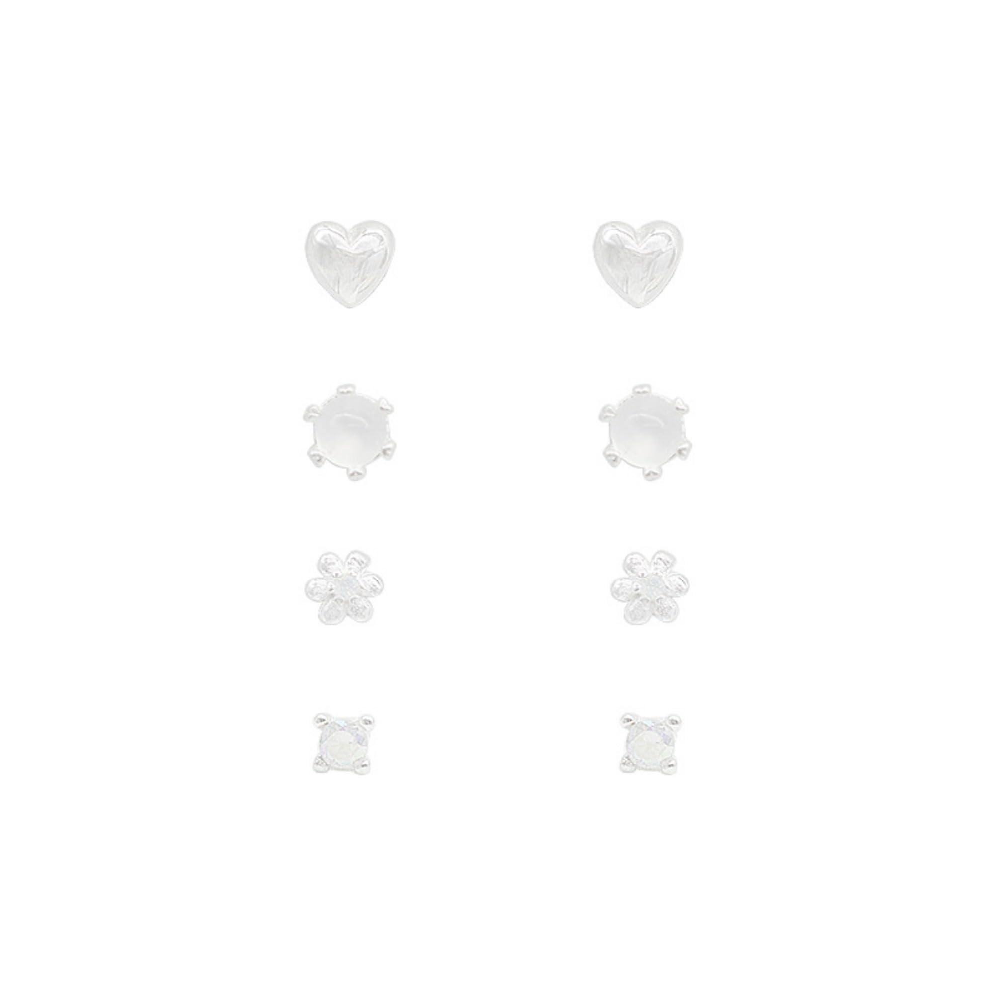 4 Paar 925 Sterling Silber Ohrringe Set für Frauen - 8 Stück zierliche Ohrstecker Mix- Hypoallergene Minimalistische Ohrstecker für Knorpel, Ohrstapeln & mehrere Piercings