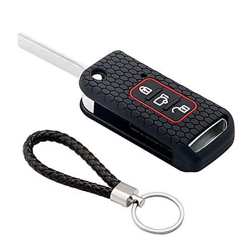 Image of Keycare Silicone Key Cover Compatible for XUV500 flip Key (Black with KCMiniBlack Keyring)