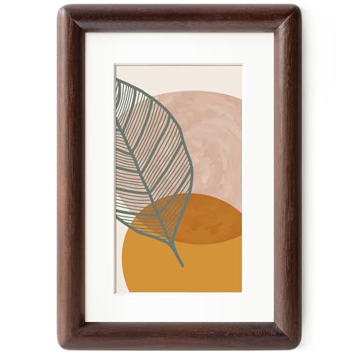 Axeman 4 x 6 写真フレーム - ソリッドウォールナットフレーム 4x6 マットから3x5インチ - 丸みを帯びた角のウォールナットフォトフレーム 4x6 強化ガラス付き - 取り外し可能なアイボリーマット付き天然木フォトフレーム