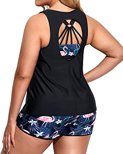 Image of Holipick Women Plus Size Swimsuits - Athletic 3 Piece Tankini with Shorts | Sports bikini top, high waist shorts, tank top, removable pads. Athletic style for water activties