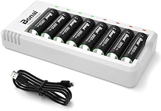 BONAI 8-Pack AA Rechargeable Batteries With Charger Set, Including 2800mAh High-Capacity Rechargeable Battery AA And 8-Slot Individual Battery Charger For AA AAA (USB Charging Cable Included)