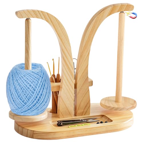 Wollabwickler Magnetisch Garnhalter zum Häkeln wollabwickler Holz mit Strickzubehör Organizer Wollhaspel Rotierender Magnetischer Wollknäuelhalter Doppel Garnballhalter Ständer für Häkelliebhaber