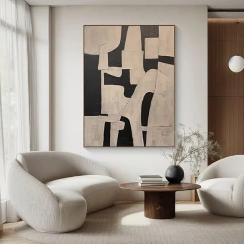 Tableau abstrait salon grand format AEFOUU toile moderne noire et beige décoration murale encadrée