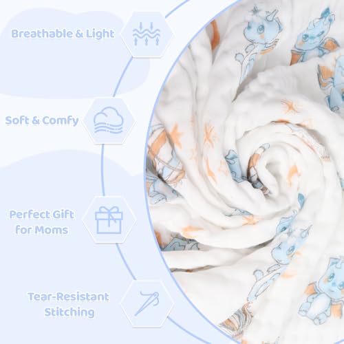 Image of Muslin Baby Towels Bath Towels 43 x 43 Inch Soft 100% Cotton Cute Animal Print Washcloths Extra Large Baby Bath Towels for Newborns Infants Toddlers Kids