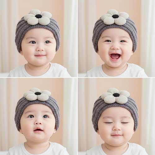 Image of SYGA Baby Cap Flower Wool Warm Knitted Streachable Hat Infant Toddler Baby Cap 0-3 Years