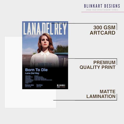 Image of BLINKART LanaDelRa y - Born To Die Wall Photo Frames | Wall Art for Bedroom, Living Room, Studio or Office | Album Cover Print with Spotify Song Link QR Code | Gift for Fans - 8x12 In