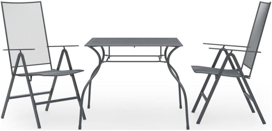 BOWERY HILL 3-Piece Powder-Coated Steel Patio Dining Set, Anthracite Gray Finish, Adjustable Reclining Chairs, Stackable Design, Modern Outdoor Furniture for Garden or Patio Dining
