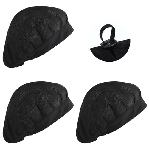 3 Pcs Chef Hat for Food Service Reusable Hair Nets Kitchen Cooking Hat Washable Mesh Bouffant Beanie Adjustable Working Caps, Black