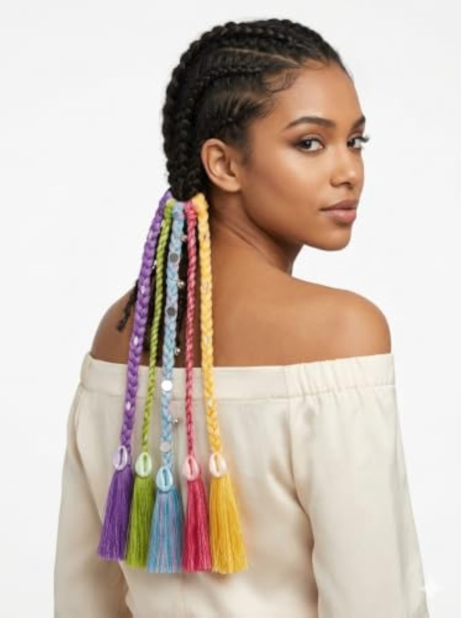 Boho Braided Hair Tie Extension with Cowrie Shells and Tassels