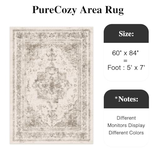 Purecozy Vintage Area Rug 5X7 Indoor Bedroom Rug Kitchen Taupe Medallion Washable Living Room Carpet Retro Accent Throw Rug Brown Distressed Rug For Office Dining Room Bathroom thumb #1