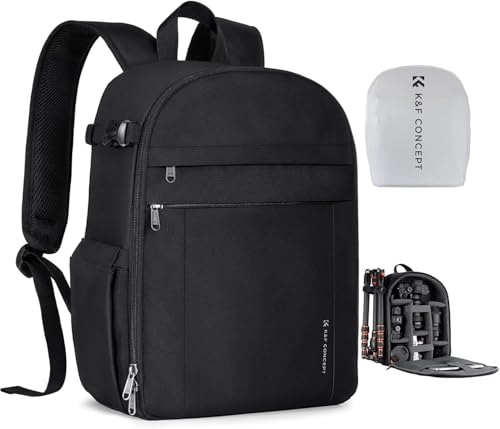 K&F CONCEPT Kamerarucksack Fotorucksack Kompakt & Leicht mit Regenschutz, Camera Backpack für Spiegelreflex DSLR SLR Stativ, Kameratasche für Fotografie...