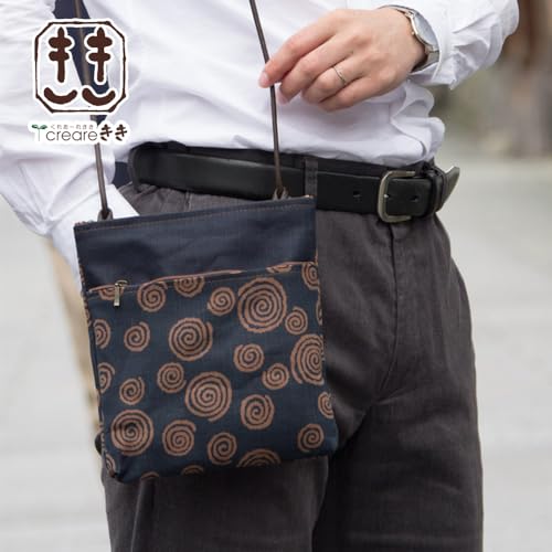 Crearekiki Made in Japan Shoulder Bag for Women Indigo Persimmon Shibu Dyed 2 Zipper Pochette Mother Birthday Present IZ-1112