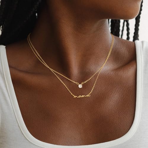 Mothers Day Gifts Gold Necklace - Mama Necklace for Women Mom Wife Sister, Dainty Layered Mom Necklaces Stack Mama Pendant Choker Chain Necklace Birthday Mother's Day Gold Jewelry Gift Trendy2