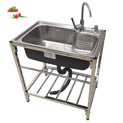 Lavello Cucina 1 Vasca,Lavatoio in Acciaio Inox 304,Lavandino Commerciale Professionale con Rubinetto,Staffa,Lavabo da Esterno a Libera Installazione,per lavanderia cortile Garage ( Size : 70x46x75cm/