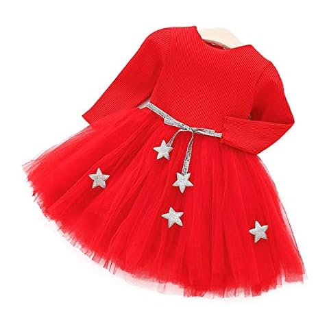 Baby Partykleid Langarm Strick Tutu Kleid Infant Princess Tüll Kleid mit Stern Bund Baumwollmischung Rock Cover
