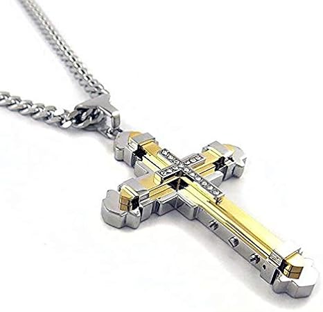 OUPPENG Men Jesus Crystal Cross Pendant 