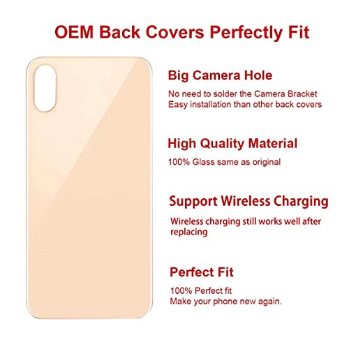 OEM Rear Back Glass Replacement for iPhone Xs Max 6.5 inches with Reparing Toolkit and Pre-Installed Adhesive (Gold)