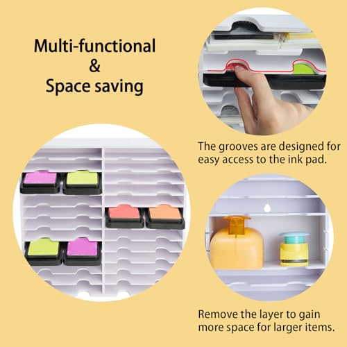 Image of Krafetto 26 Grids Ink Pad Storage Rack, Wall-mountable Stamp Pad Organizer Holder Compatible with 3 inch x 3 inch Ink Pads(Grid Size 6.2 inch W x 3 inch D x 0.8 inch H)