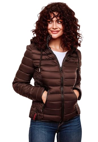 Navahoo Damen Steppjacke XS-XXL leichte Übergangsjacke mit abnehmbarer Kapuze, wasserabweisend, taillierter Schnitt B650 (XL,Navy)