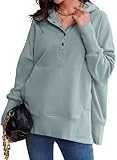 AlvaQ Oversized Hoodies for Women Fashion 2025 Outfits Winter Fleece Casual Loose Button Sweatshirt with Pockets Plus Size Grey 1X