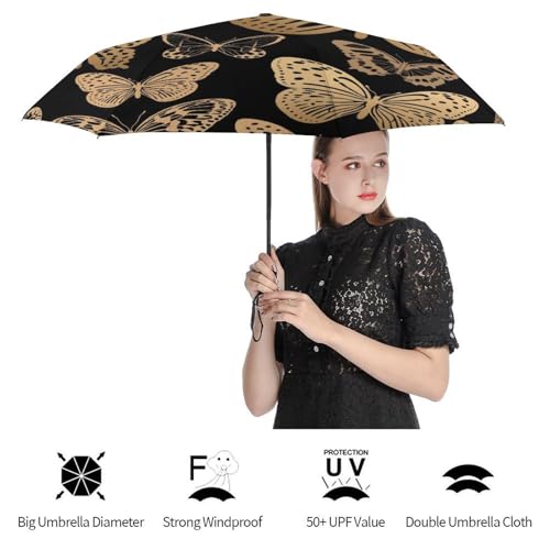 Parapluie pliant automatique papillon d'or compact pour voyage - 4