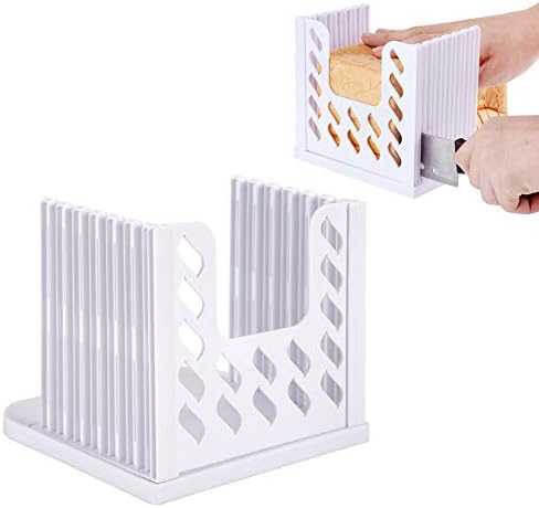 Lazat Chef Foldable and Adjustable Bread Slicer with Crumb Catcher Tray, Cutting Guide for Homemade or Store Bought Cakes, Thicknesses Kitchen Utensils Baking Toast Mold Bread Slicer