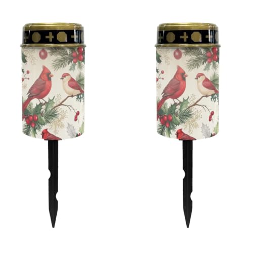 Image of Christmas Cardinal Solar Memorial Lights for Graves, 2 Pcs