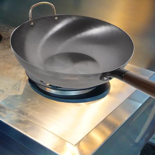 Sartén Wok de Hierro 32 cm Fondo Plano con Mango de Madera miniatura 4