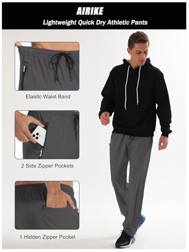 Image of Men's Elastic Waist Hiking Pants Water Resistant Quick-Dry Lightweight Outdoor Sweatpants with Zipper Pockets