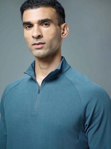 Image of TECHNOSPORT Men's Solid Full Sleeve T-Shirt ELASTOPLUS Quick Dry Slim Fit Mock Neck Sports Tee for Training Layering Casual Wear UPF50+ Anti Odour