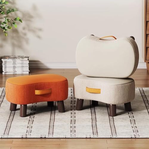 Petit tabouret rectangulaire beige en bois pour salon
