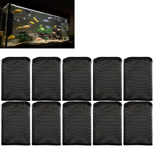 GVSS Lot de 10 Sac Filtrant Aquarium 15 x 20 cm, Sac pour Aquarium,Filet Aquarium,Sac Filtrant Maille Fine pour Aquarium avec Fermeture Éclair,pour Charbon...
