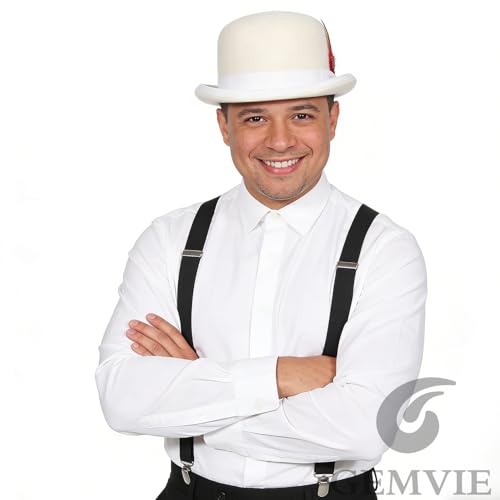 Image of GEMVIE Men's Bowler Derby Hat 100% Wool Bowler Hats for Men with Feather Black Derby Hat Satin Lined