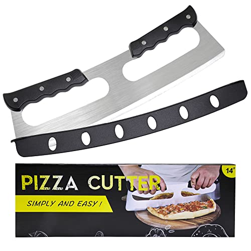 MS WGO Pizza Cutter Rocker Knife Pizza Slicer Kitchen Tools, Stainless Steel Large Pizza Cutter Wheel With Plastic Cover Baking Tools Accessories,Dishwasher Safe