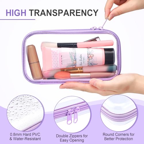 Image of Hoolerry 4 Pcs Hard Clear Zipper Case Makeup Bags Plastic Zipper Pouch Transparent Storage Box Containers for Cosmetics, Snacks, Building Blocks, Puzzles(Clear,7.5 x 3.9 x 2 in,Purple)