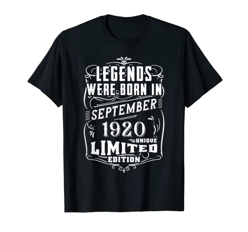 Cumpleaños Septiembre 1920 Edición Limitada Regalo Vintage Camiseta