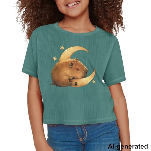 Image of Cute Crop Tops for Girls Short Sleeve Summer T Shirts Fashion Graphic Tees Crew Neck Pullover Tee 5-14 Years