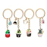 JUNKE 4 PCS Succulent Cactus Pot Keychain Novelty Metal Cute Plant Shape Keyring Charmed Gifts for Kids Women Girls Boys