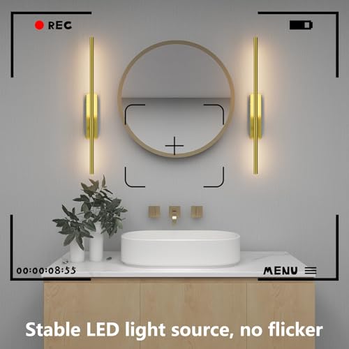 Image of Battery Operated Wall Sconces with Remote Control, 5W 5000mAh Dimmable Wireless Wall Sconces Set of 2, Rechargeable Wall lights Indoor for Living Room Bedroom Hallway, 25.2inch, 2 Pack,Gold